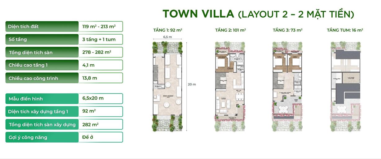 town villa 2 3 mặt tiền